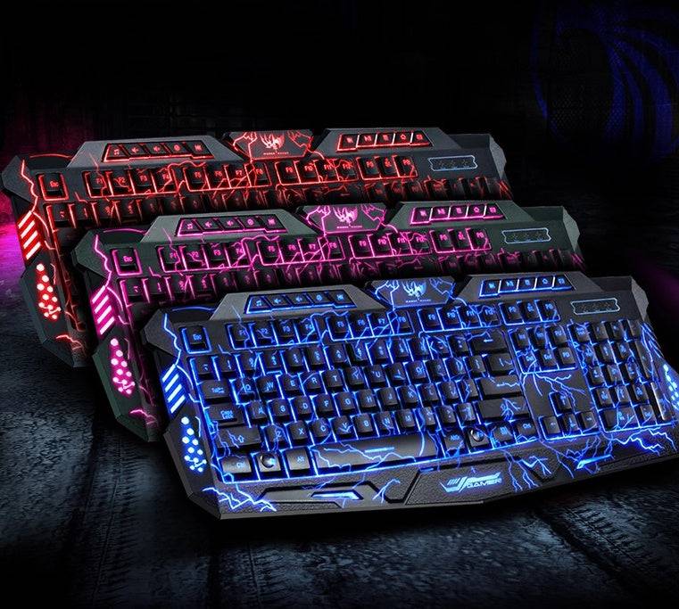 Set di tastiere da gioco cablate retroilluminate tricolore J10, tastiera per mouse da gioco luminosa colorata, tastiera russa