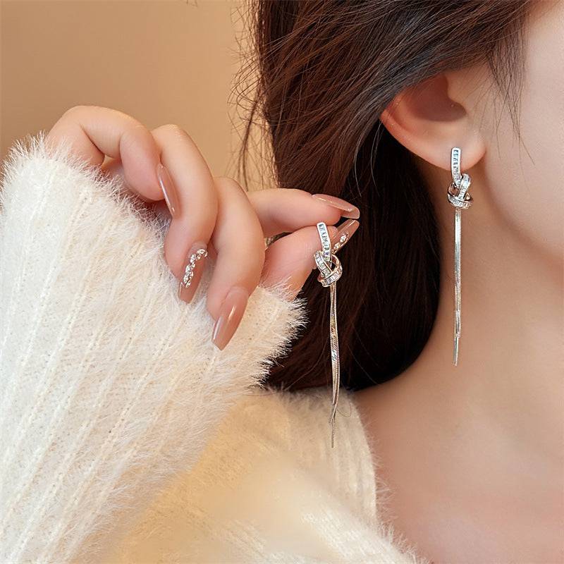 Niche Long Fringe Earrings Female Knot - YLORESHOP