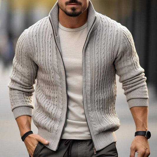 Maglione spesso da uomo con colletto alla coreana casual ispessito