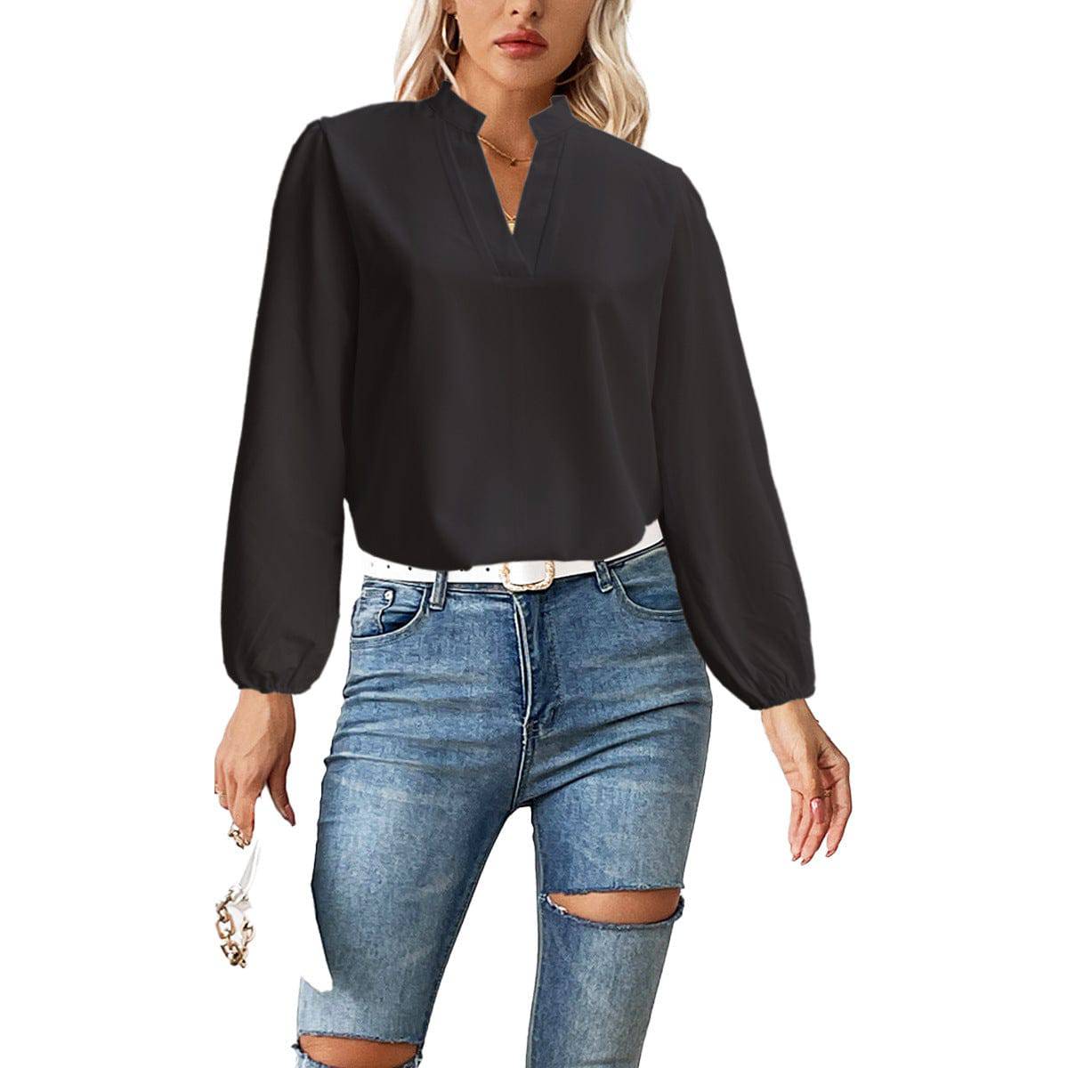 Stand Collar Bubble Long Sleeve Loose Shirt - YLORESHOP