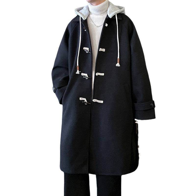 Detachable Hooded Horn Button Woolen Coat Men