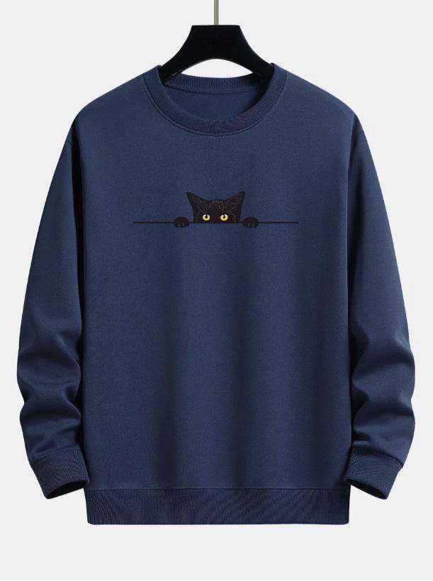 Maglione girocollo con simpatico gatto con stampa creativa di gatti