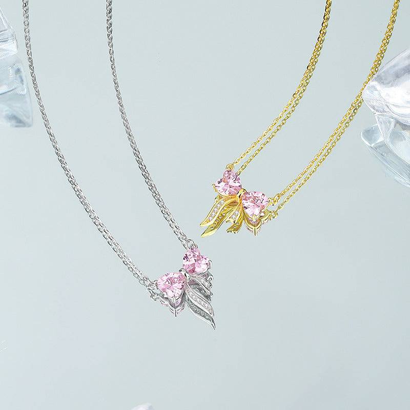 Women's Bow Zircon Necklace S925 Sterling Silver Clavicle Chain - YLORESHOP