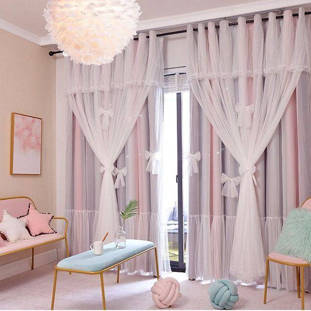 Nordic Simple Hollow Star Princess Wind Bedroom Blackout Curtains - YLORESHOP