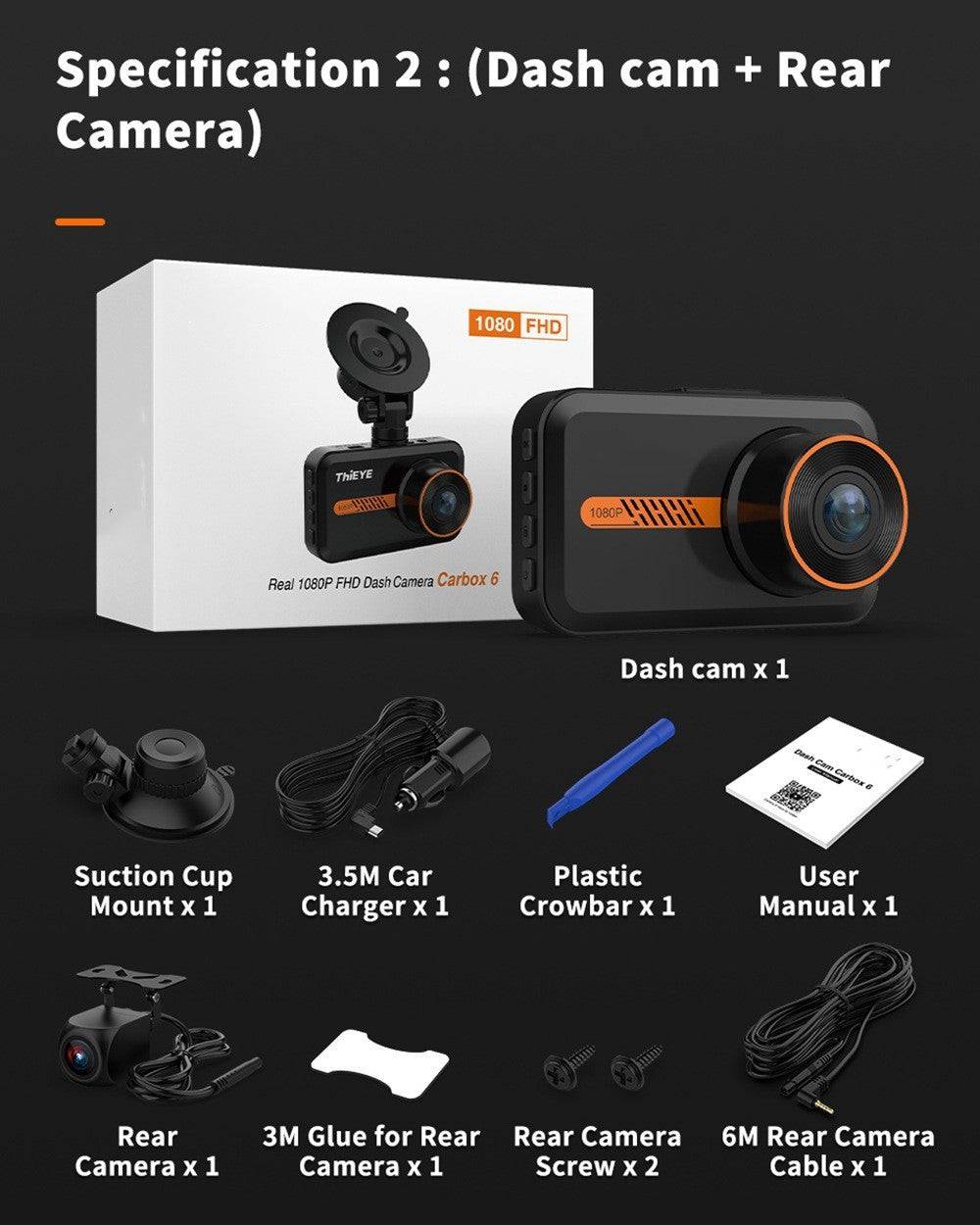 Dash Cam Telecamera per auto anteriore e posteriore Dual Dashcam 1080P FHD