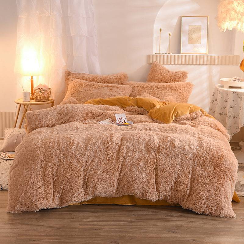 Luxury Thick Fleece Duvet Cover Queen King Winter Warm Bed Quilt Cover Pillowcase Fluffy Plush Shaggy Bedclothes Bedding Set Winter Body Keep Warm - YLORESHOP