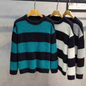 Maglione girocollo da uomo in morbido cotone, stile retrò americano leggermente maturo, multicolore.