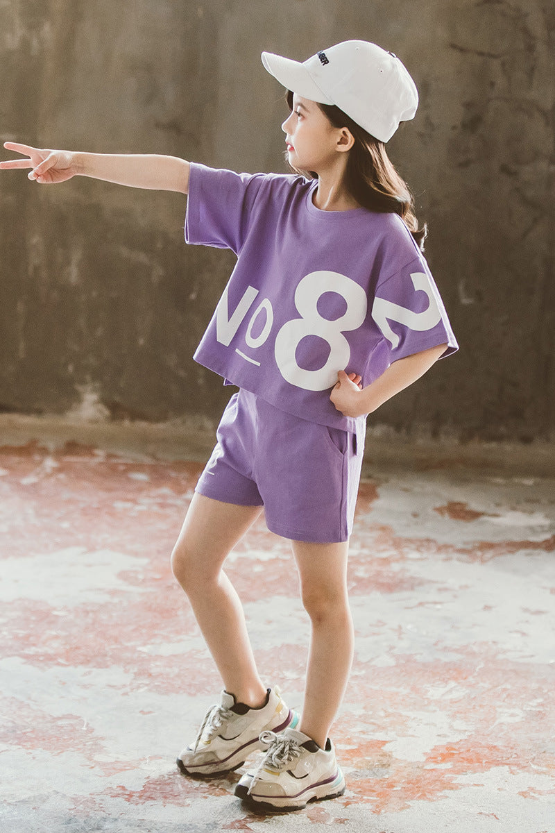Loose Children's Wear Girl Short-sleeved Big Kids Sports Two-piece Suit - YLORESHOP