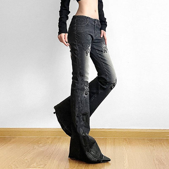 Printed Worn Jeans Slimming Washed Women - YLORESHOP