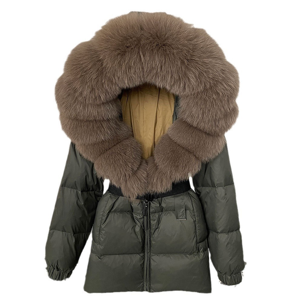 Oversized Real Fox Fur Collar Hooded White Duck Down Jacket - YLORESHOP