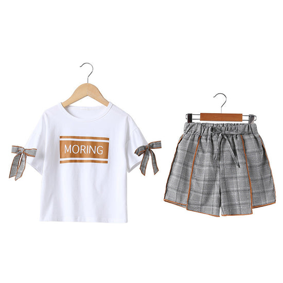 Check Short Sleeve Shorts Kids Set - YLORESHOP