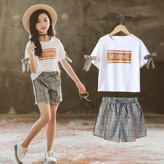 Check Short Sleeve Shorts Kids Set - YLORESHOP