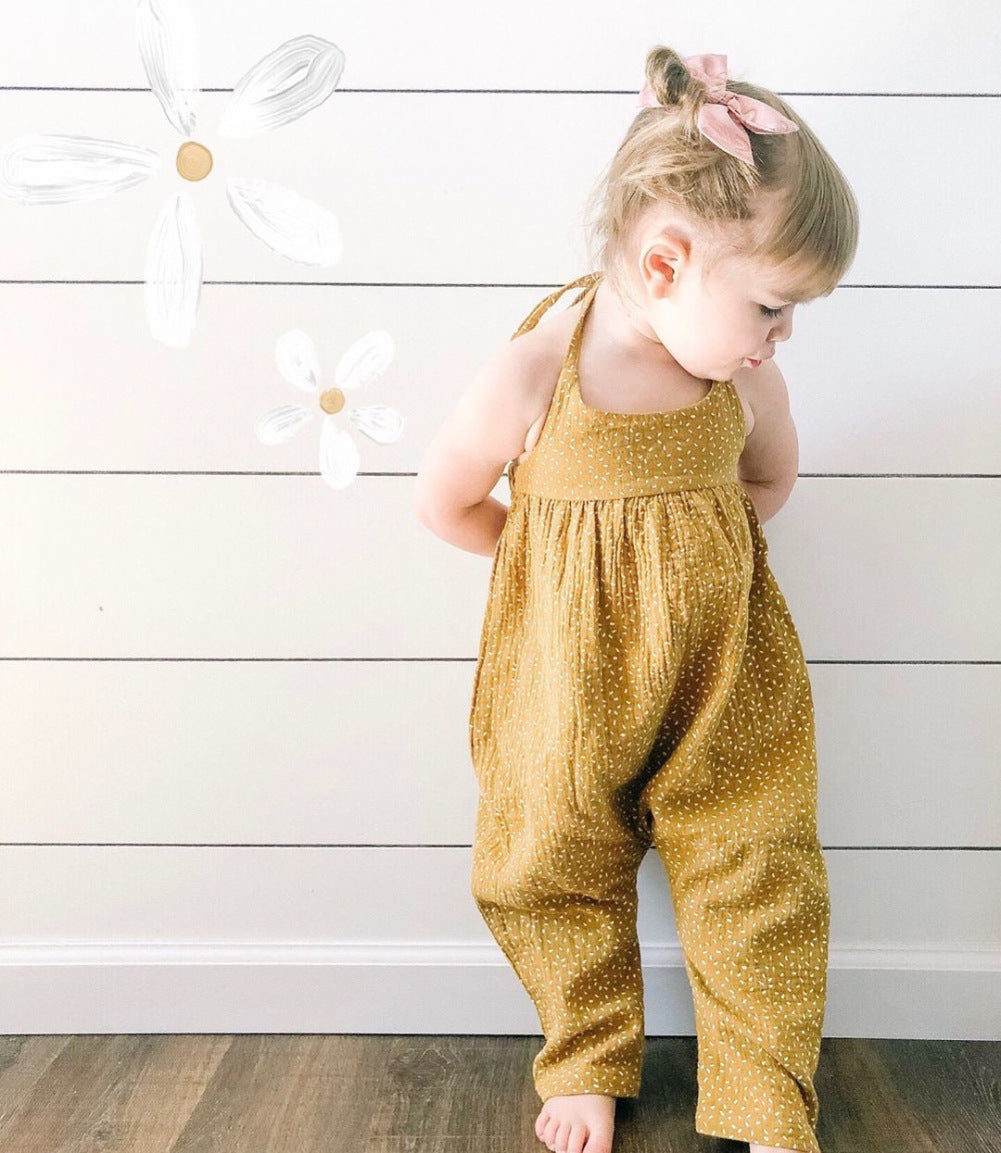 Baby Ginger Yellow Dotted Floral Romper Jumpsuit - YLORESHOP