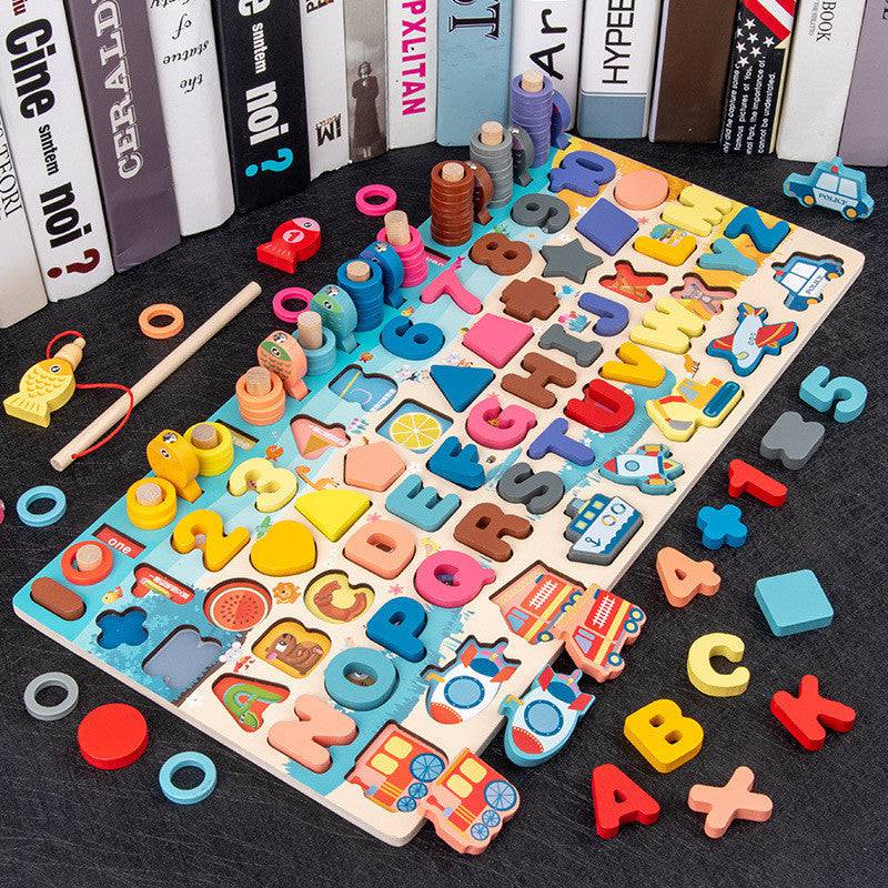 3D Preschool Children Educational Toys Wooden Montessori Arithmetic Magnetic Matching Building Block Toys