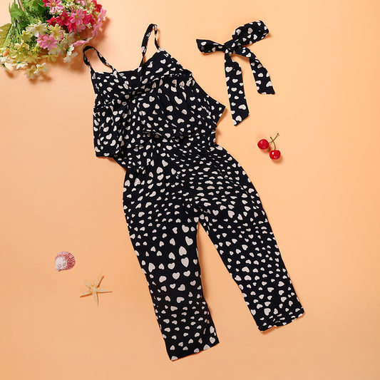 Foreign Trade Children's Clothing Wholesale New Girls' Clothing Trendy Cool Girls Love Suspender Jumpsuit Suit One Drop - YLORESHOP