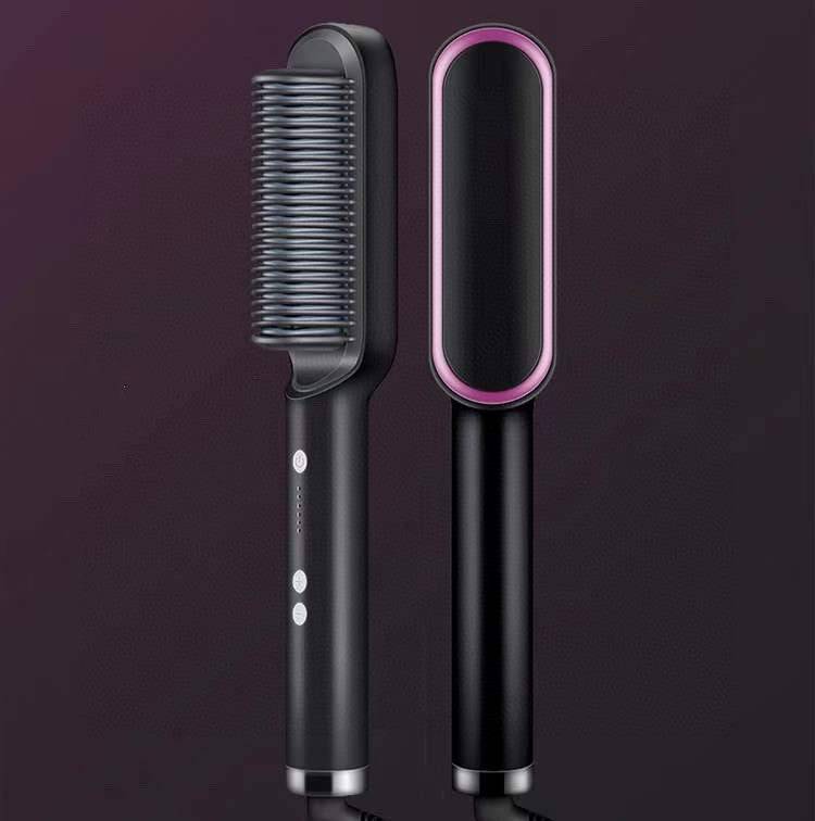 New 2 In 1 Hair Straightener Hot Comb Negative Ion Curling Tong Dual-purpose Electric Hair Brush - YLORESHOP