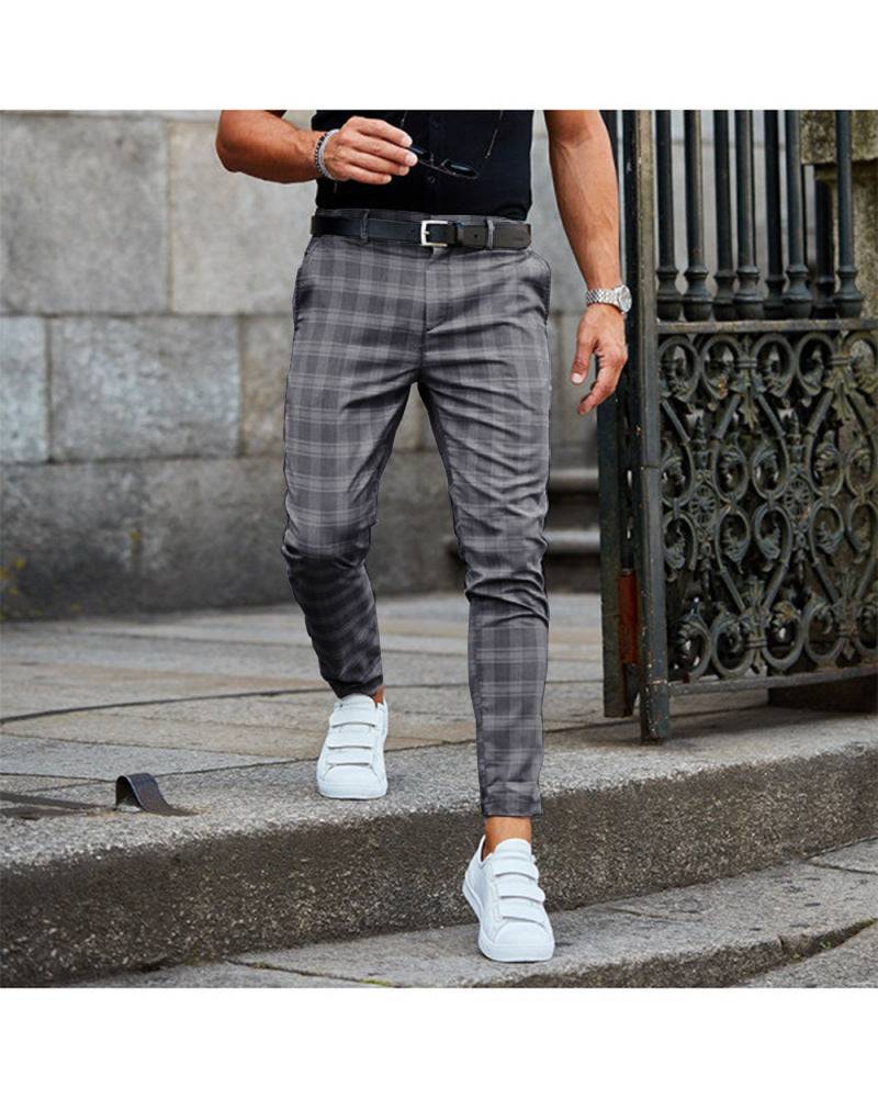 Pantaloni con stampa scozzese Pantaloni casual da uomo larghi e sottili