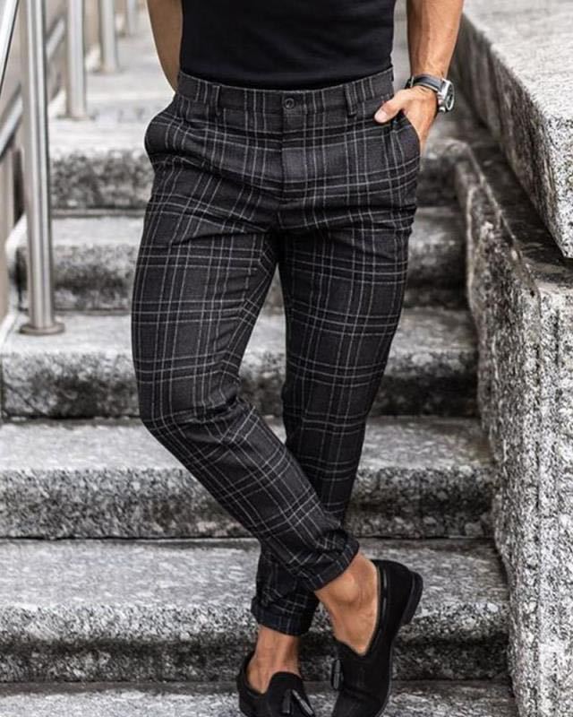 Pantaloni con stampa scozzese Pantaloni casual da uomo larghi e sottili