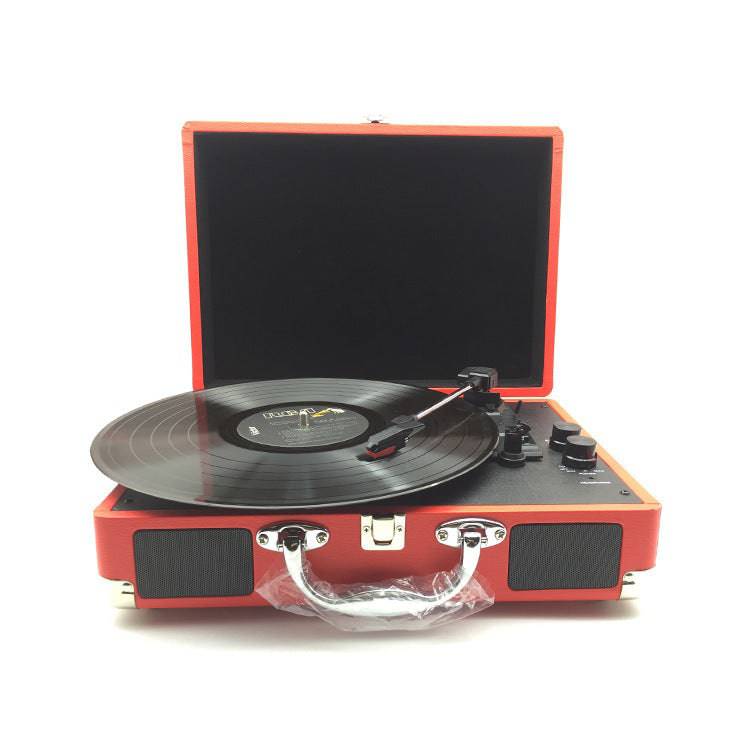 Giradischi in vinile portatile Fonografo retrò Altoparlante Bluetooth retrò creativo Giradischi con custodia in pelle stile europeo