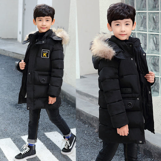 Children's Hooded Cotton Coat With Fur Collar And Cotton Quilted Jacket - YLORESHOP