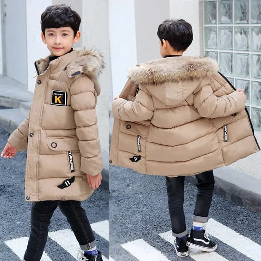 Children's Hooded Cotton Coat With Fur Collar And Cotton Quilted Jacket - YLORESHOP