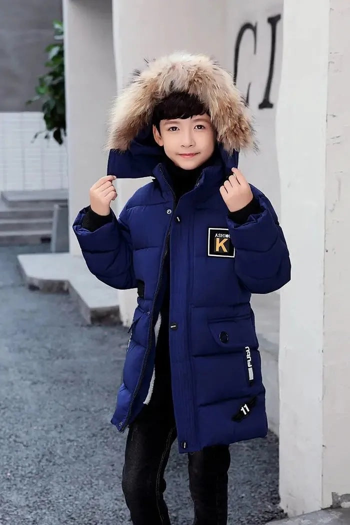Children's Hooded Cotton Coat With Fur Collar And Cotton Quilted Jacket - YLORESHOP