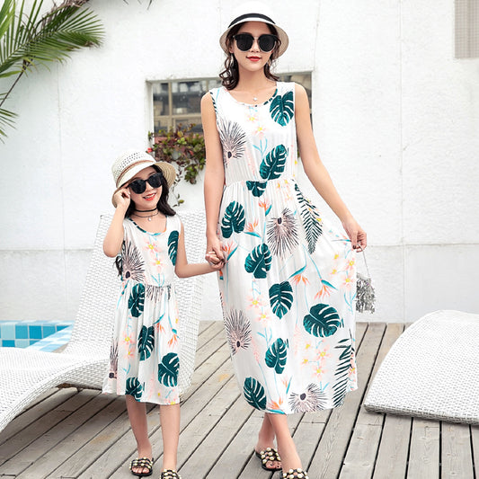 Mother And Daughter Vacation Beach Vest Long Skirt - YLORESHOP