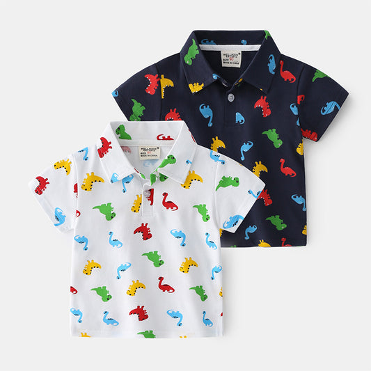 Summer Dinosaur Cartoon Print Boy Short Sleeve - YLORESHOP