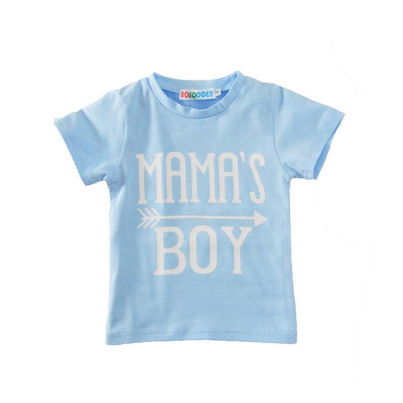 Abbigliamento per bambini Completo da ragazzo T-shirt a maniche corte Blu Lettera Freccia Pantaloni geometrici Completo da bambino a due pezzi