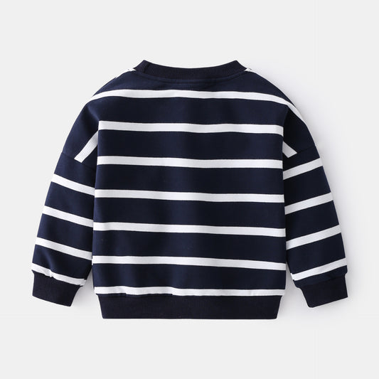 Spring Boys Striped Sweater Casual Loose Round Neck Pullover Sweater Cotton - YLORESHOP