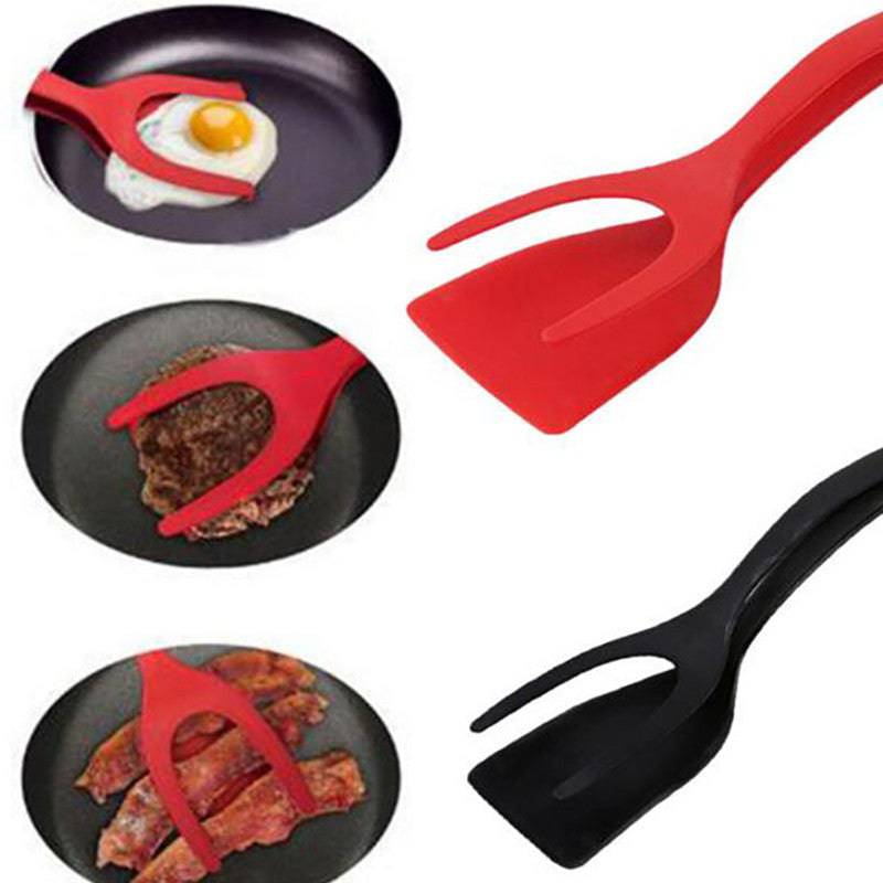 2 In 1 Grip And Flip Tongs Egg Spatula Tongs Clamp Pancake Fried Egg French Toast Omelet Overturned Kitchen Accessories - YLORESHOP