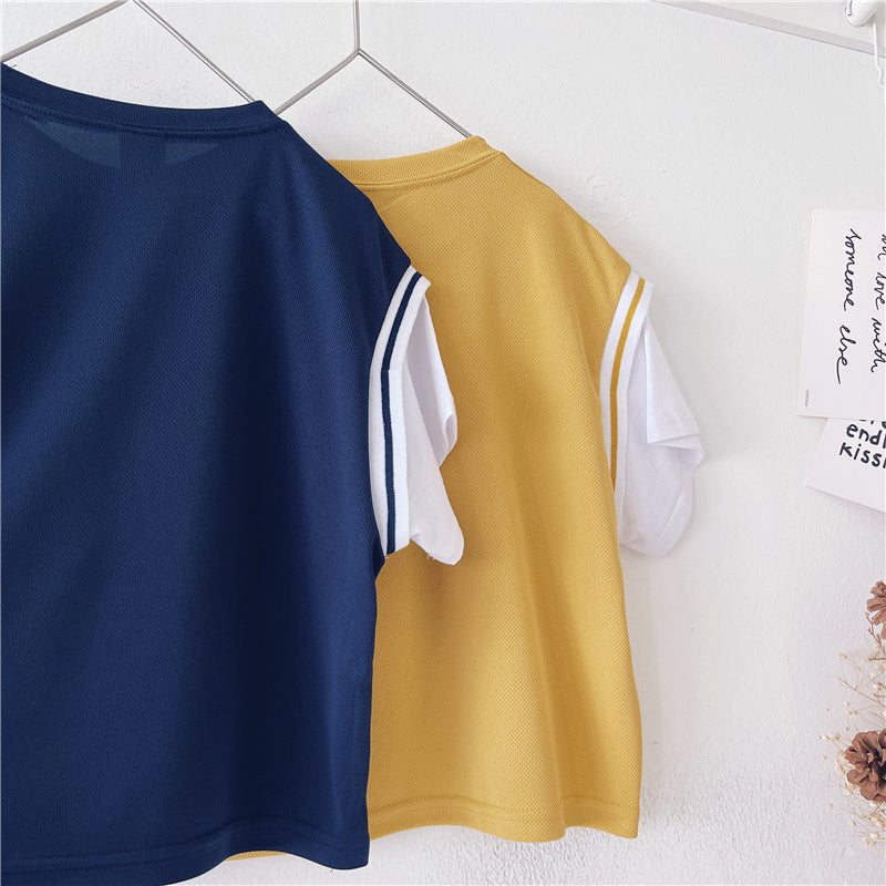 Xiaojie's Boy Sports Style Fake Two Short-sleeved Children's New Summer Casual Tops Baby Handsome T-shirt - YLORESHOP