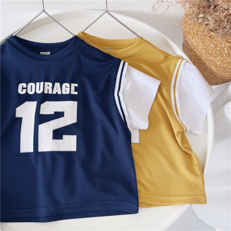 Xiaojie's Boy Sports Style Fake Two Short-sleeved Children's New Summer Casual Tops Baby Handsome T-shirt - YLORESHOP