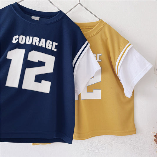 Xiaojie's Boy Sports Style Fake Two Short-sleeved Children's New Summer Casual Tops Baby Handsome T-shirt - YLORESHOP