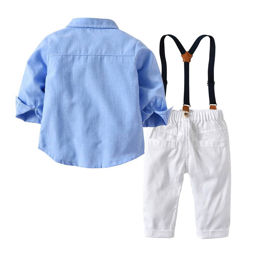 Boys Gentleman Bib Pant Suit Long Sleeve Bow Tie - YLORESHOP