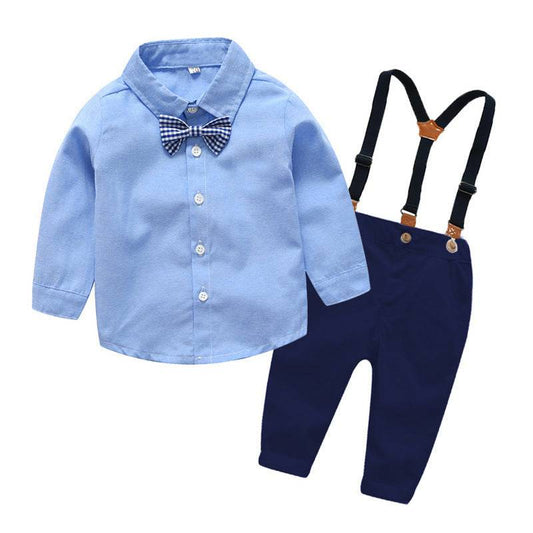 Boys Gentleman Bib Pant Suit Long Sleeve Bow Tie - YLORESHOP