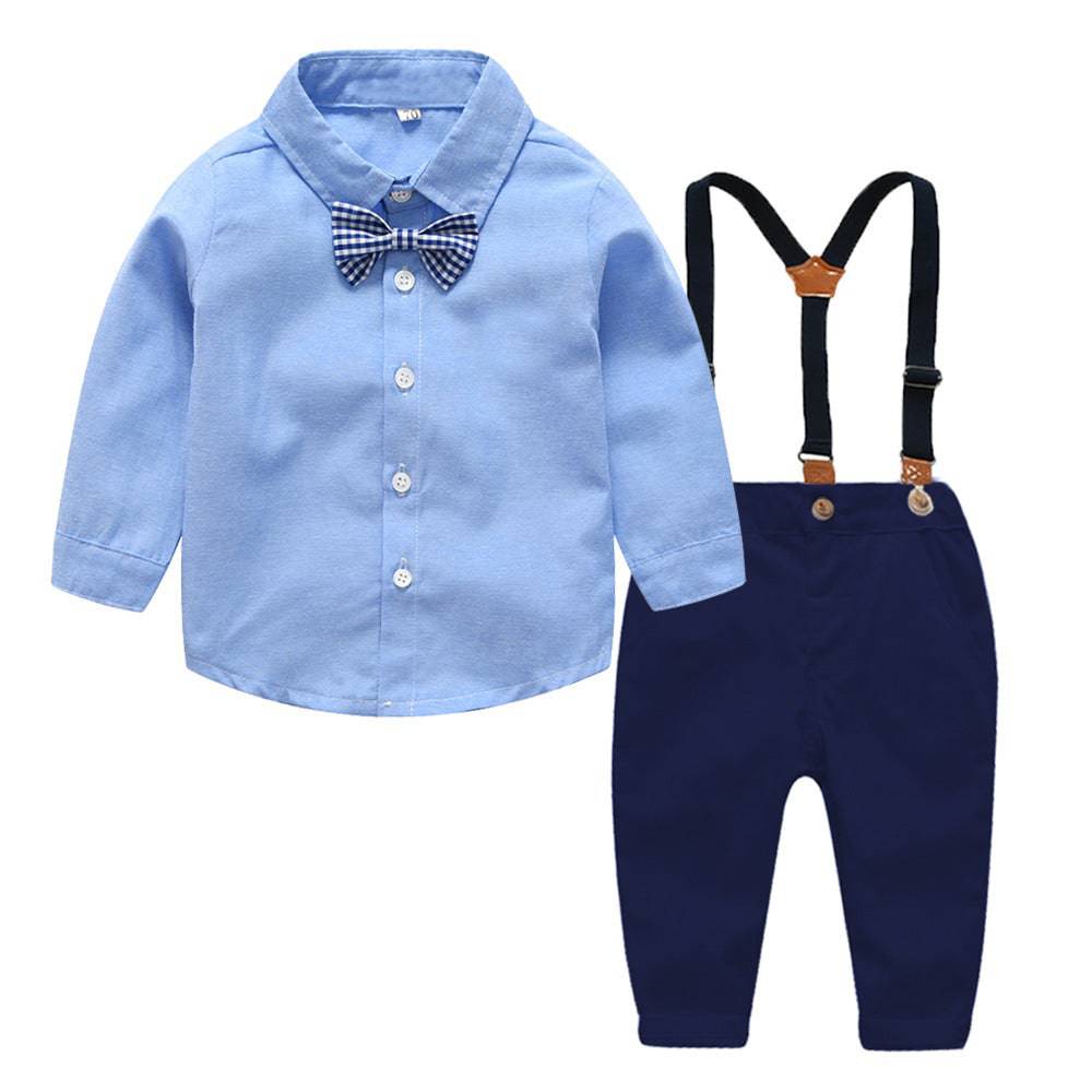 Boys Gentleman Bib Pant Suit Long Sleeve Bow Tie - YLORESHOP