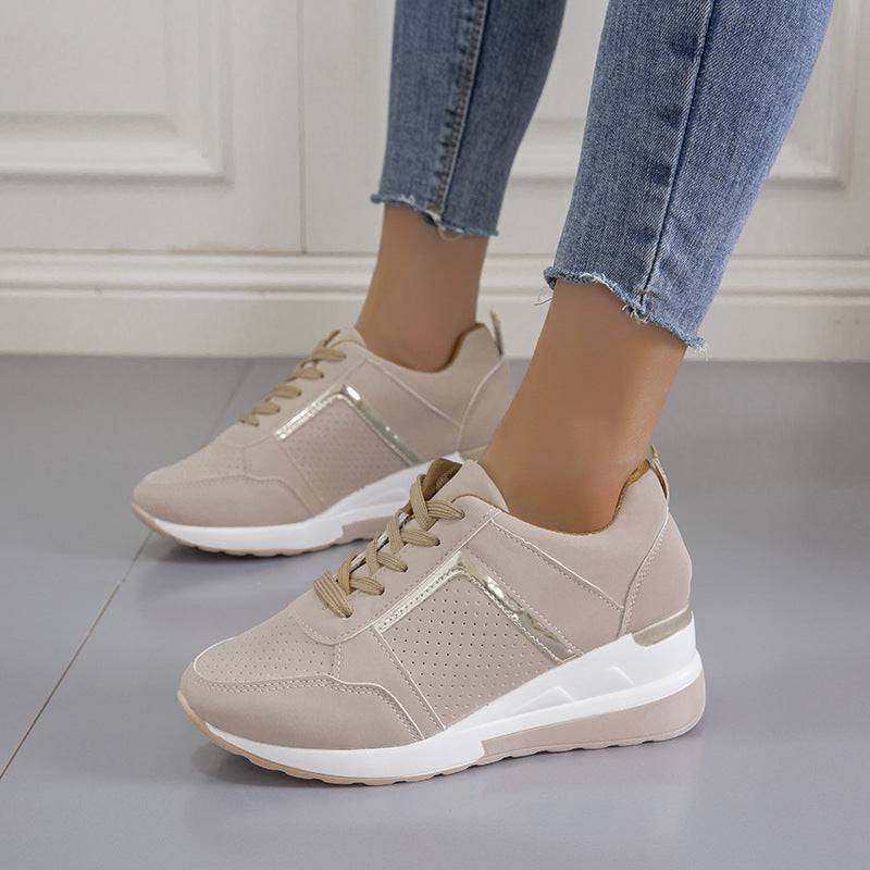 Scarpe da ginnastica con plateau e zeppa, scarpe casual, scarpe da ginnastica in rete con lacci