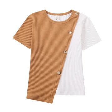 Irregular Contrast Short-Sleeved T-Shirt - YLORESHOP