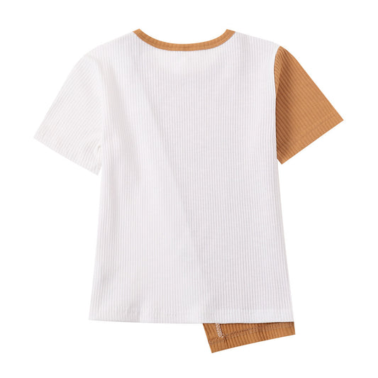 Irregular Contrast Short-Sleeved T-Shirt - YLORESHOP