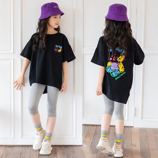 Cartoon Irregular Top Short-sleeved Half-sleeve Big Kids' Trendy Clothes - YLORESHOP