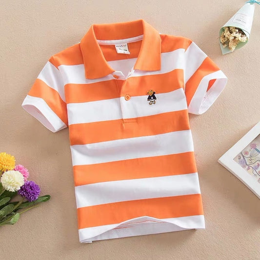 CUHK Children's T-shirt Cotton Striped Lapel Polo Shirt - YLORESHOP