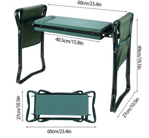 Foldable Outdoor Lawn Bench Chair With Tool Pouch Garden Rest 