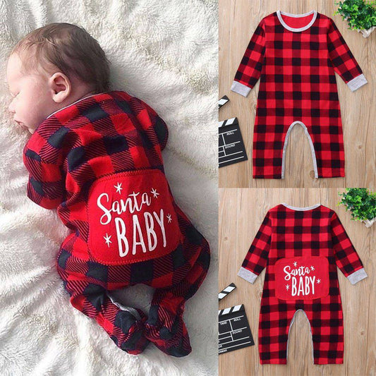 Infant Baby Boys Girls Christmas Santa XMAS Letter Plaid Romper Jumpsuit Outfits baby clothes winter clothe - YLORESHOP