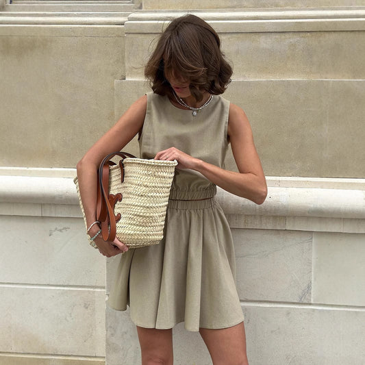 Cotton And Linen Comfortable Short Skirt Casual Suit Women - YLORESHOP