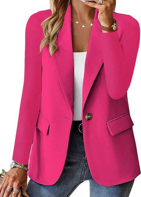 Polyester Autumn Long Sleeve Solid Color Cardigan Small Suit Jacket For Women - YLORESHOP