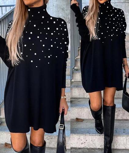 Fashion Women's Wear Turtleneck Flowy Dress - YLORESHOP