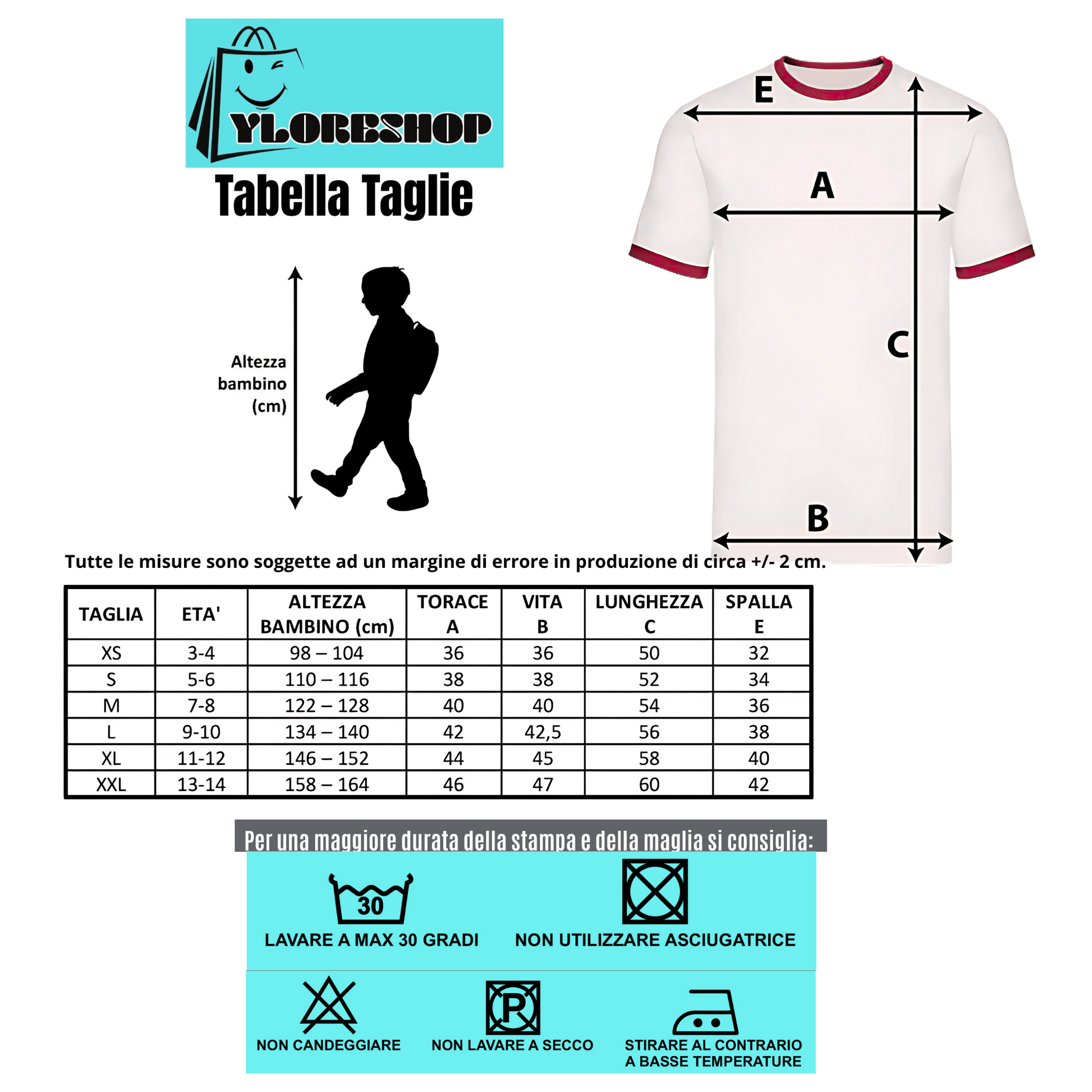 T-shirt unisex per bambini 100% cotone 150 g personalizzabile con stampa Dtf - YLORESHOP