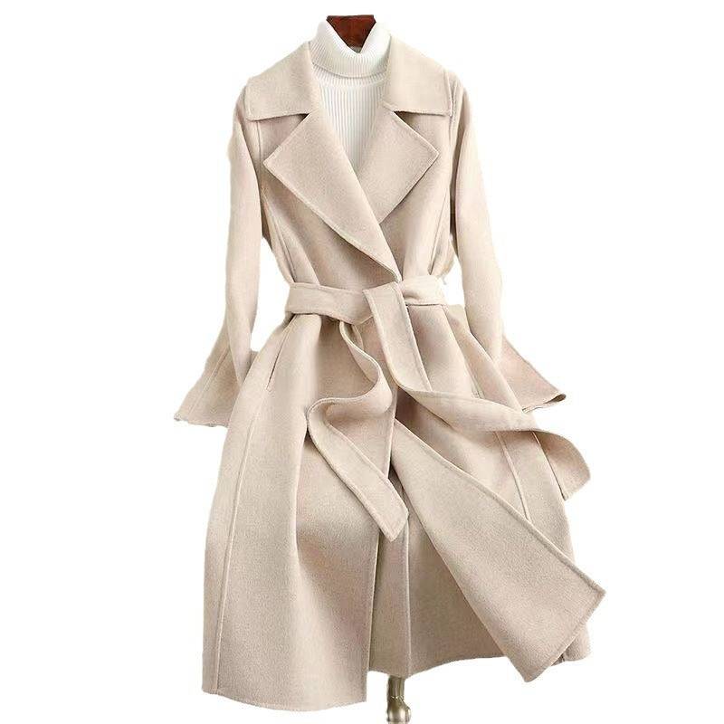 Mid-length Below The Knee Slim Fit Lace-up Woolen Coat High-end Woolen Coat - YLORESHOP