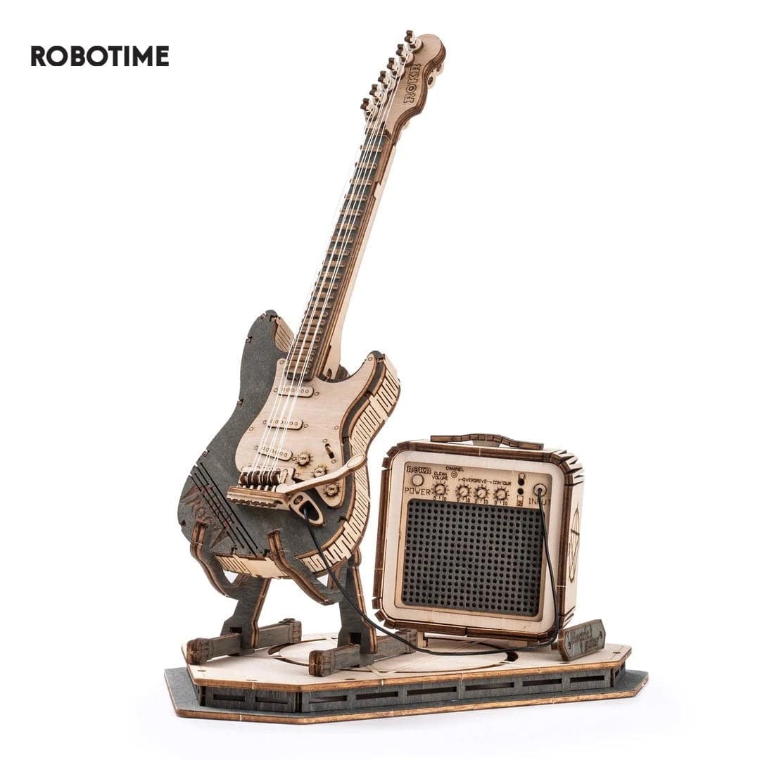 Robotime Rokr Electric Guitar Model Gift For Kids Assembly Creative Toys Building Block Set 3D Wooden Puzzle TG605K